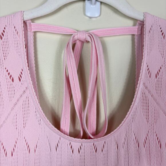 Free People Light Pink Cap Sleeve Open Back Laser Cut Robin Seamless Midi Dress - Picture 12 of 14